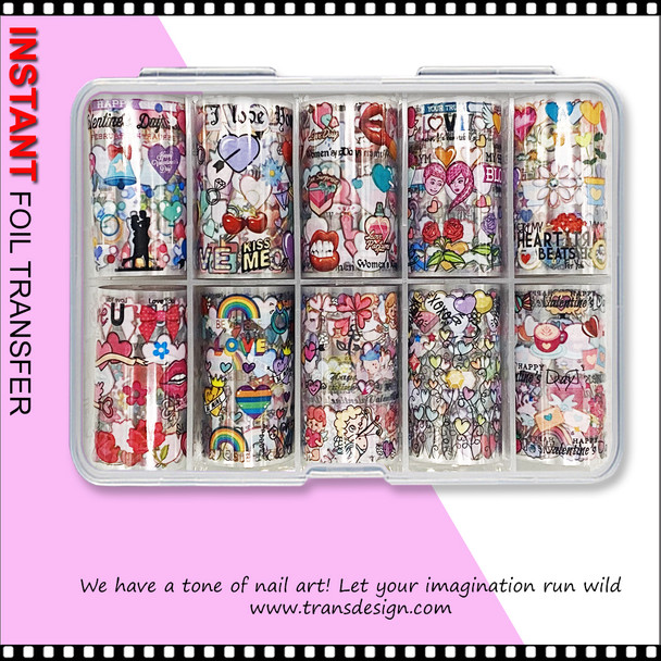 FOIL TRANSFER Assorted Valentine's Designs 10 Rolls Case