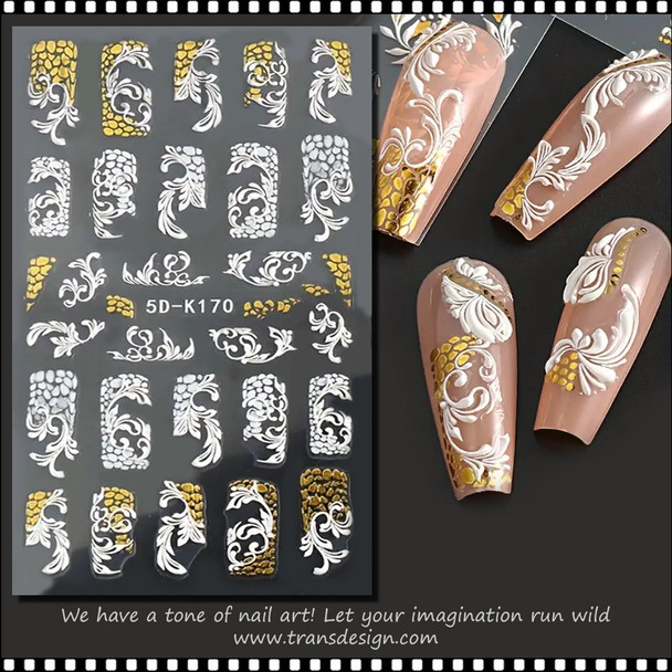 NAIL STICKER 3D Embossed Floral Pattern #5D-K170