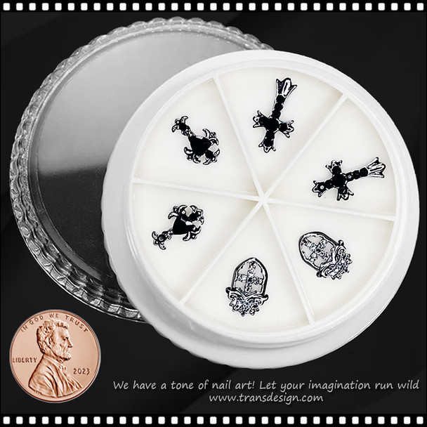 NAIL CHARM RHINESTONE Luxury Dark Cross 6/Case #2