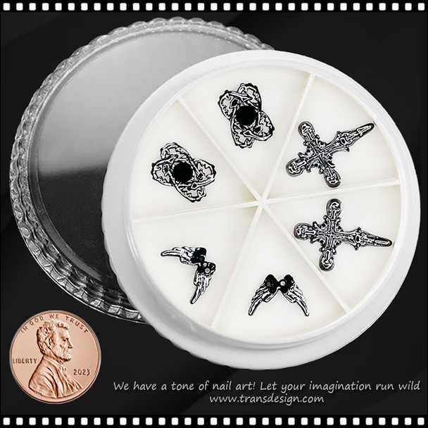 NAIL CHARM RHINESTONE Luxury Dark Cross 6/Case #3