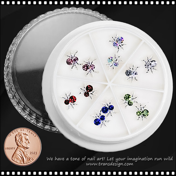 NAIL CHARM RINESTONER Assorted Color Spider 12/Wheel #GM-1106