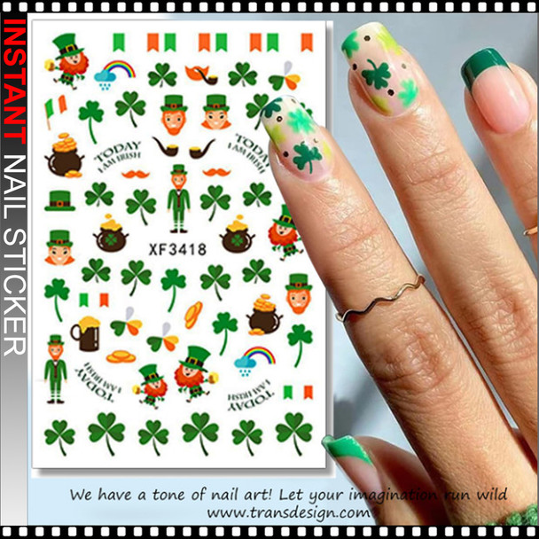 NAIL STICKER St. Patrick's, Shamrock, Clover, Good Luck #XF3418