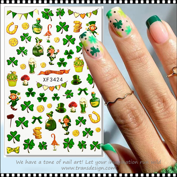 NAIL STICKER St. Patrick's, Shamrock, Green Leave, Good Luck #XF3424