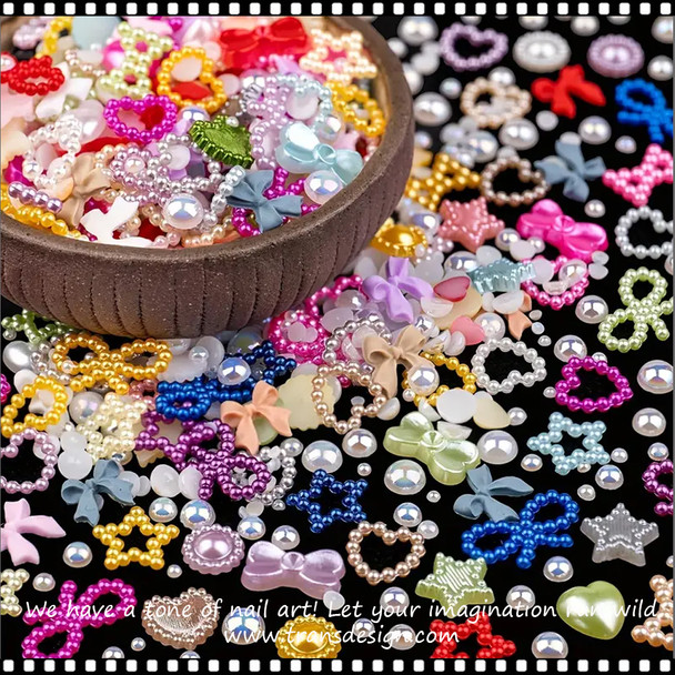 NAIL CHARM RESIN Mix Styles Heart Star Bow Sunflower  ~ 300/Pack