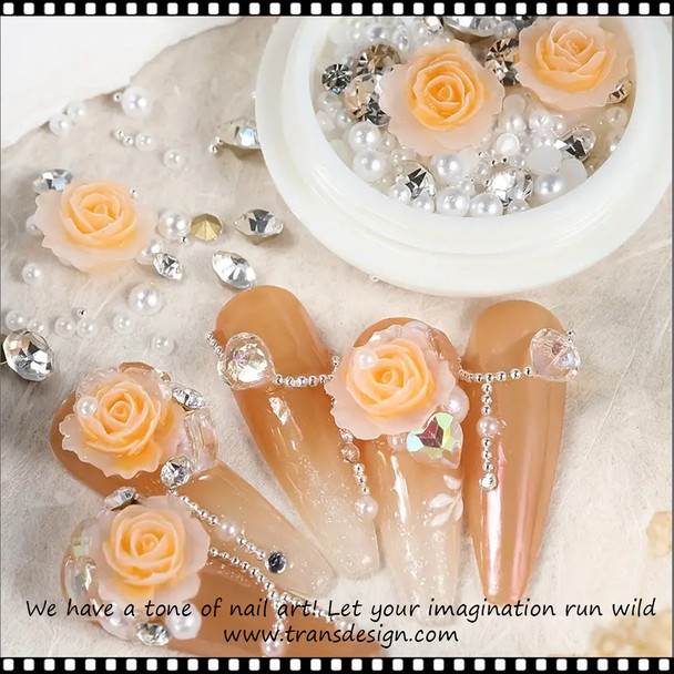 NAIL CHARM Assorted Peach Rose Ornaments Jar #3