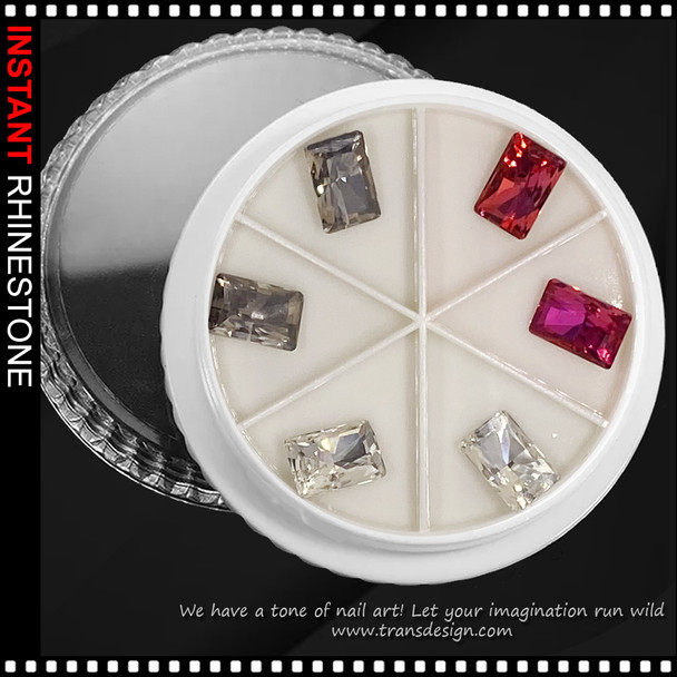 RHINESTONE Rectangular Assorted Color 0.3 x 0.5" 6/Case #II