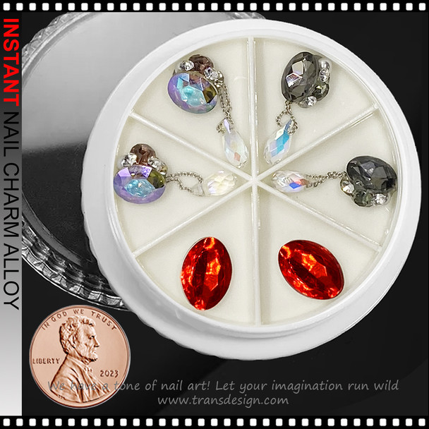 NAIL CHARM RHINESTONE Oval Dangling 6/Case #2