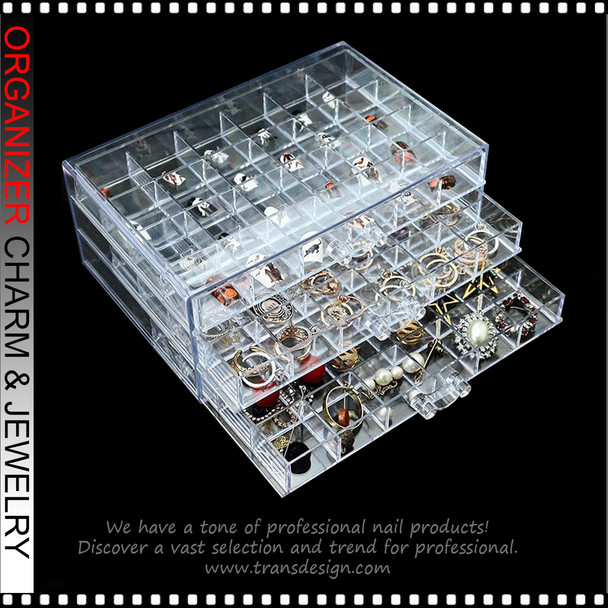 ORGANIZER Acrylic Clear 3 Draws, 72 Compartments for Charm & Jewelry