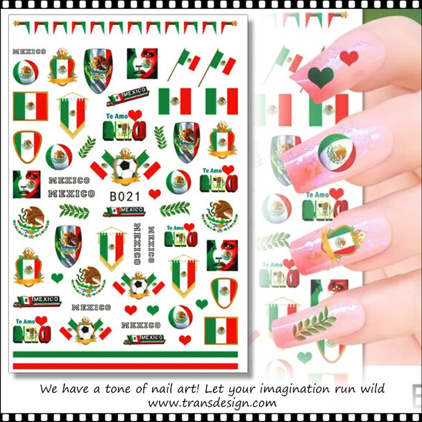 NAIL STICKER Country Mexico Flag, Logo, Te Amo Mexico #B021