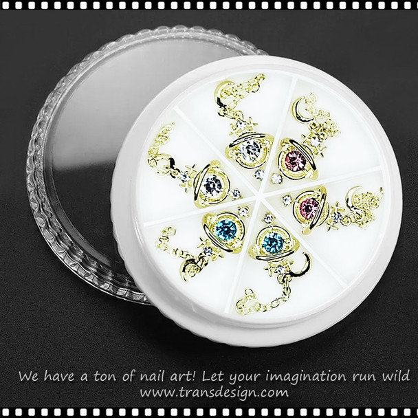 NAIL CHARM ALLOY & RHINESTONE Luxury Moon Star 6/Case