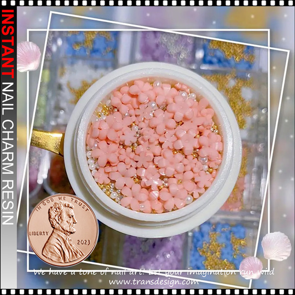 NAIL CHARM Assorted Peach Flowers with Caviar Beads Jar
