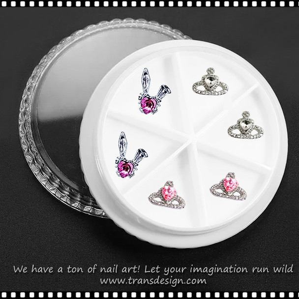 NAIL CHARM RHINESTONE Crown Heart & Bunny Ears 6/Case