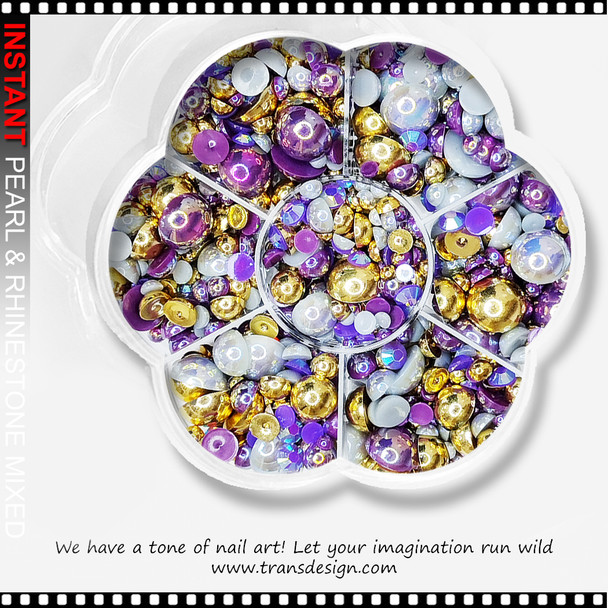 INSTANT PEARL & RHINESTONE Mixed Purple, Silver & Gold 900/Case #16