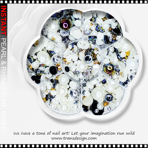 CHARM HALF BEAD Mix Iridescent Black & White 900/Case #50