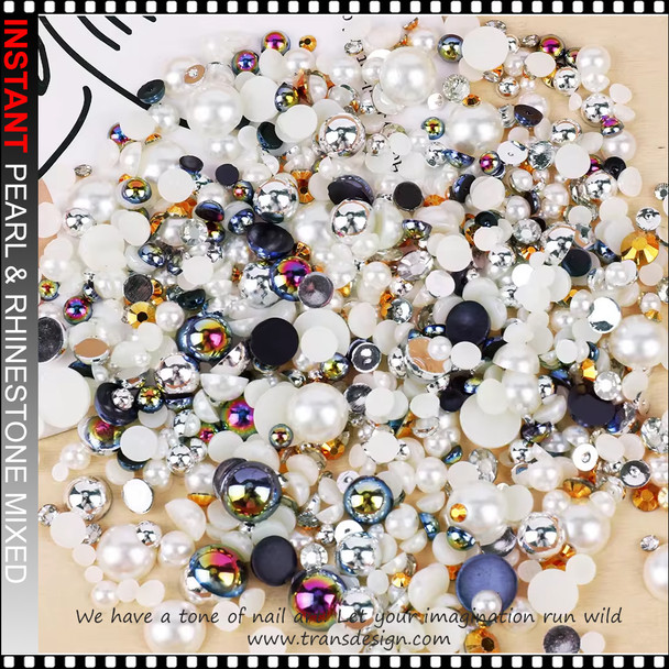 INSTANT PEARL & RHINESTONE MIXED – BLACK, WHITE & METALLIC AB #50 3200/Case INSTANT PEARL & RHINESTONE MIXED – BLACK, WHITE & METALLIC AB #50 3200/Case