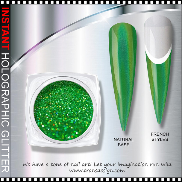 INSTANT HOLOGRAPHIC GLITTER Laser Green, Fine 0.25oz. Jar