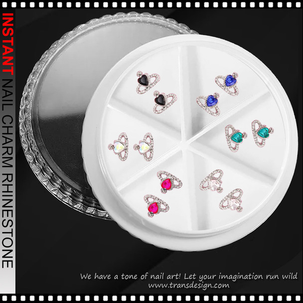 NAIL CHARM RHINESTONE Metallic Heart Embellishments 6/Case