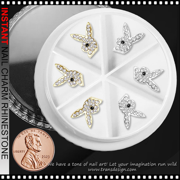 NAIL CHARM RHINESTONE Gold & Silver Playboy, Bunny 6/Case