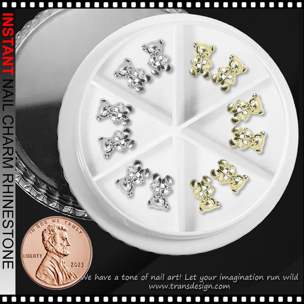 NAIL CHARM ALLOY Silver & Gold Bears 12/Case