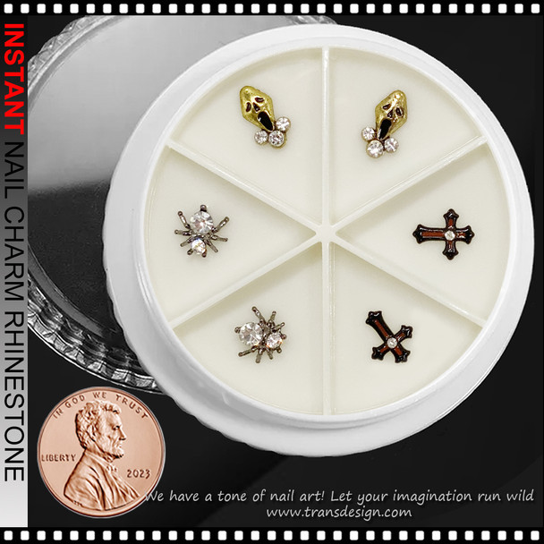 NAIL CHARM RHINESTONE Halloween Spider, Cross, Ghostface 6/Case