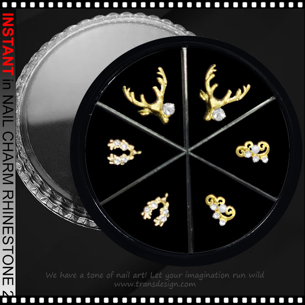 NAIL CHARM RHINESTONE Gold Reindeer, Abstraction Design 6/Case