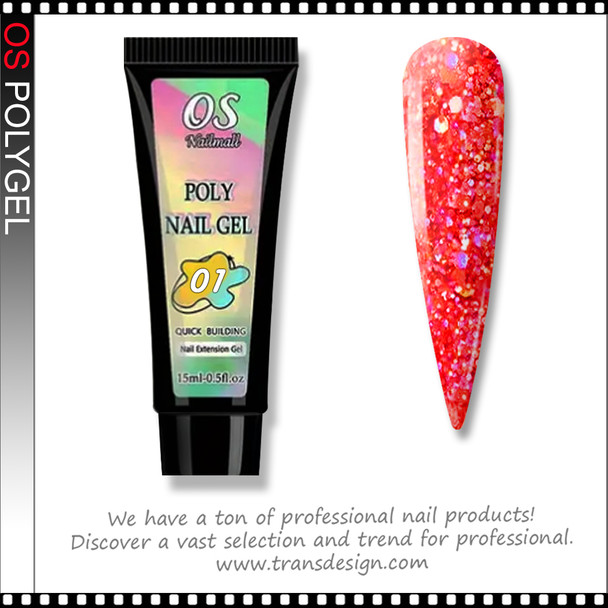 OS POLYGEL Bright Red Glitter 15ml #01