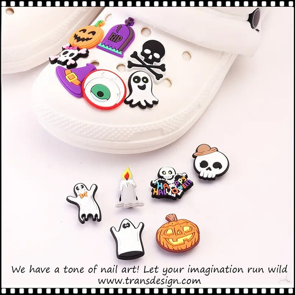 SHOE CHARM Halloween Ghost, Pumpkin, and Eye Designs 13/Pack