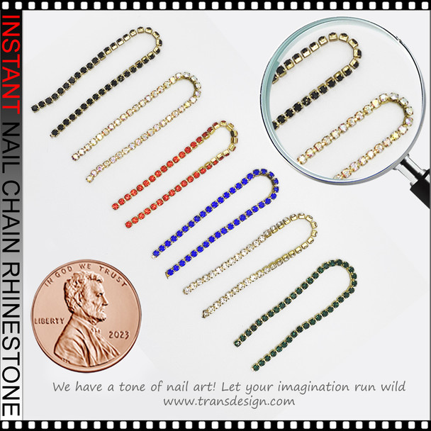 NAIL CHAIN RHINESTONE Gold Assorted Color 6/Pack