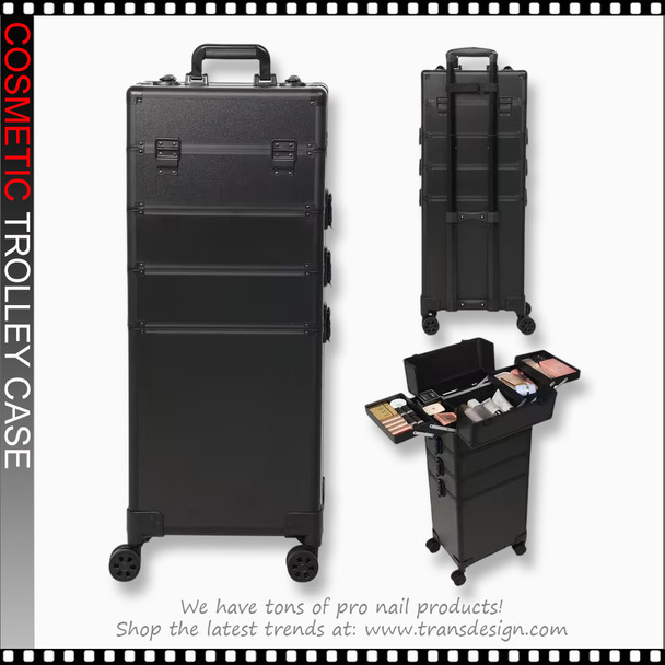 COSMETIC CASE Aluminum Rolling , 4 Tray, 3 in 1 Large, Elegant Black