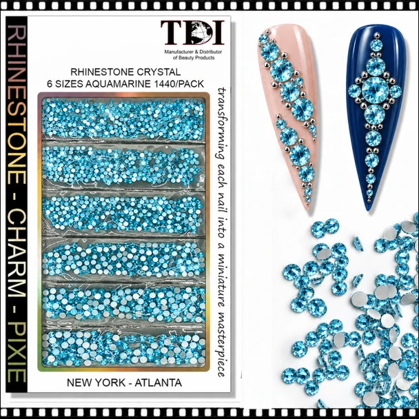34523 RHINESTONE CRYSTAL Round, Aquamarine, 6 Sizes 1440-Pack  *