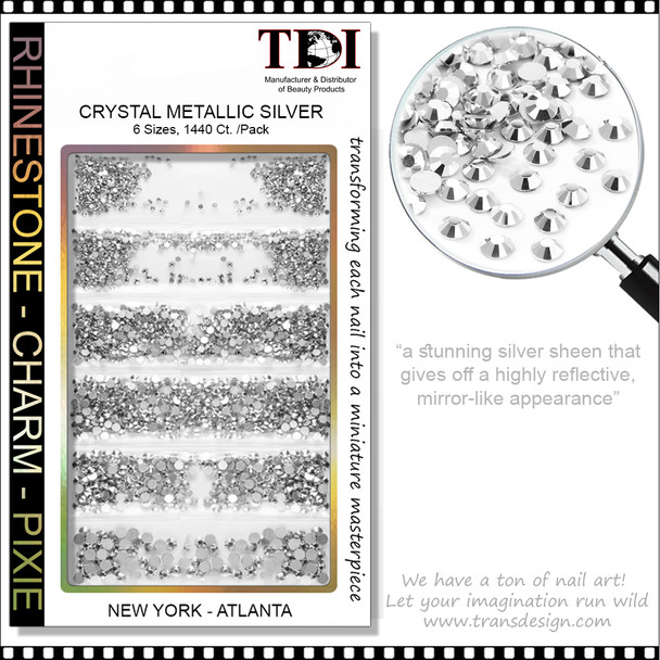RHINESTONE Crystal Round, Metallic Silver, 6 Sizes 1440/Pack *