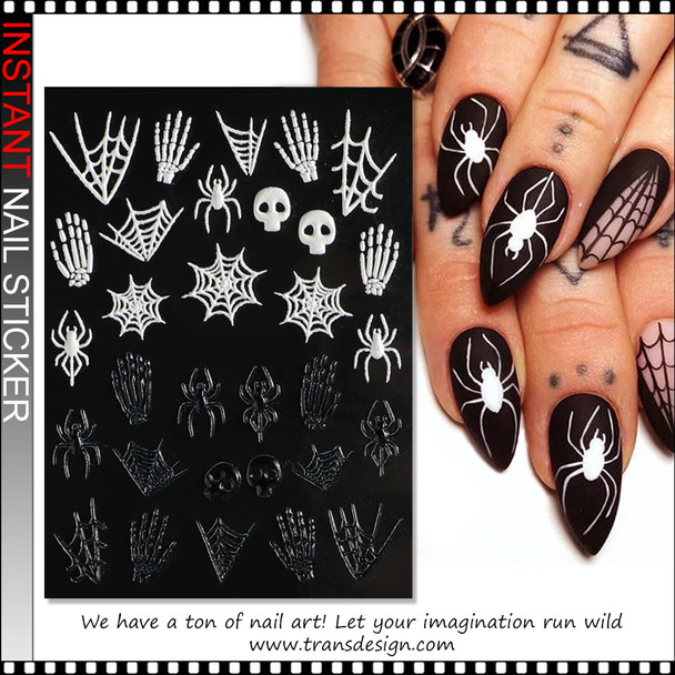 NAIL STICKER Halloween Skull and Spider Web #STZ-5D58