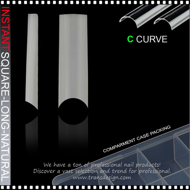 INSTANT NAIL TIP Long, Square, Straight, Half Well, C Curve, Natural Color 100/Case