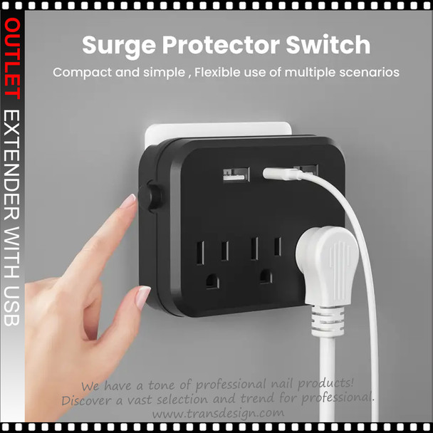 Switched 6-in-1 Multi-Function Power Outlet, 3 Sockets 2 USB 1 Type-C