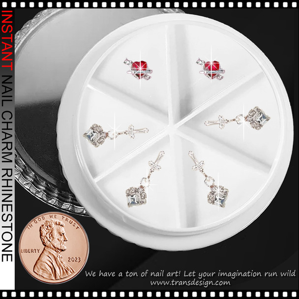 NAIL CHARM RHINESTONE Sparkling Diamond Heart & Square Cross 6/Case