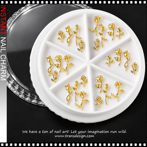 ALLOY NAIL CHARMS – GOLD 3D ROSE, 25 PCS/CASE
