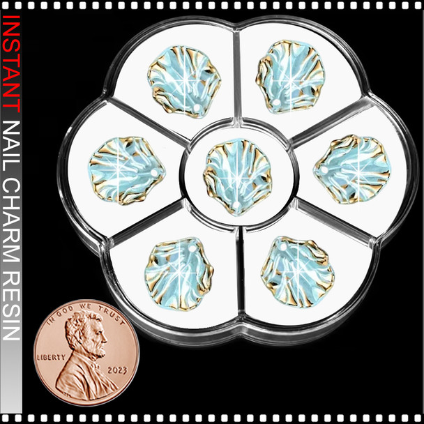 NAIL CHARM RESIN Elegant Creamy Petal Blue And Golden Shell 7/Case