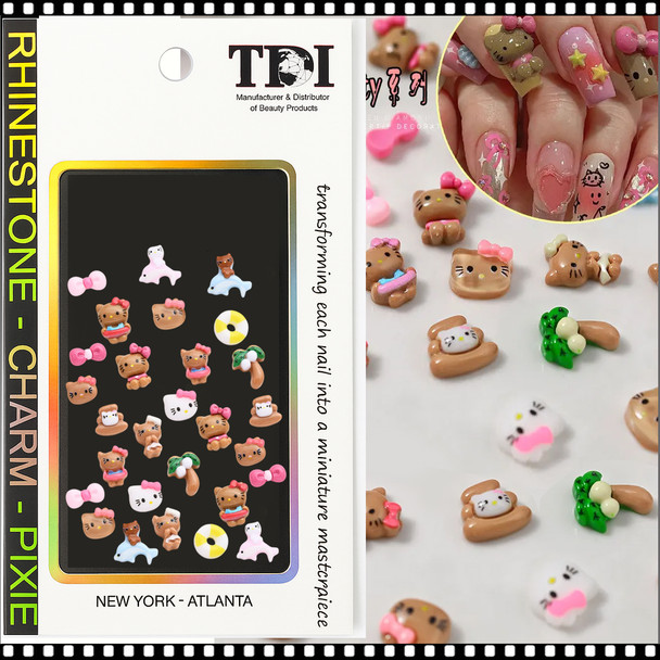 NAIL CHARM RESIN Hello Kitty Cute Khaki Cat Cartoon 24/Pack
