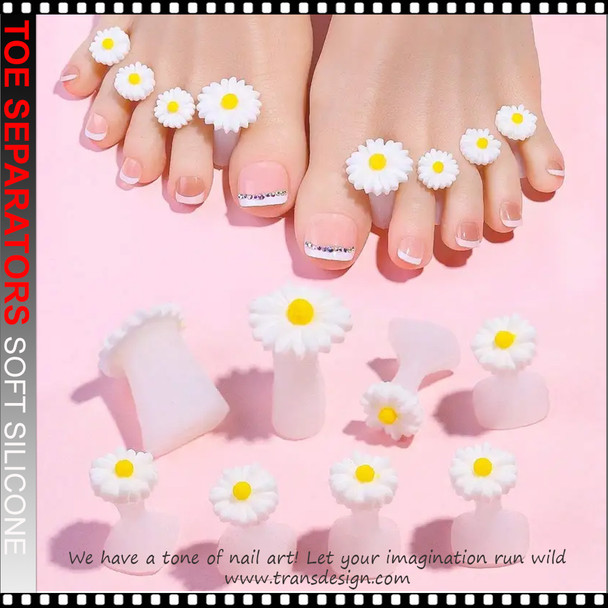TOE SEPARATORS Soft Silicone with White Daisy Flower 8pcs