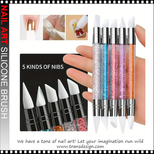 NAIL ART Silicone Brush Dual-Ended Tips 5/Pack