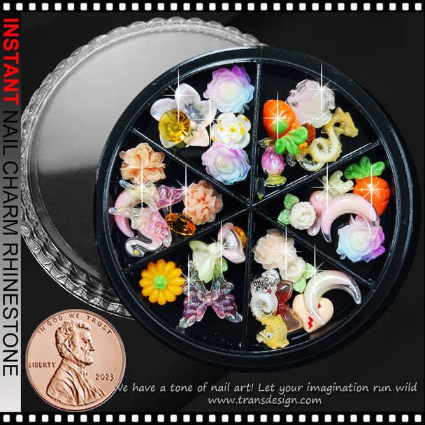 NAIL CHARM RESIN Luminous Rose, Heart, Food 30/Case