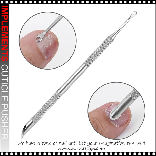 IMPLEMENTS Stainless Steel Circle Beveled Head Cuticle Pusher 5.5"