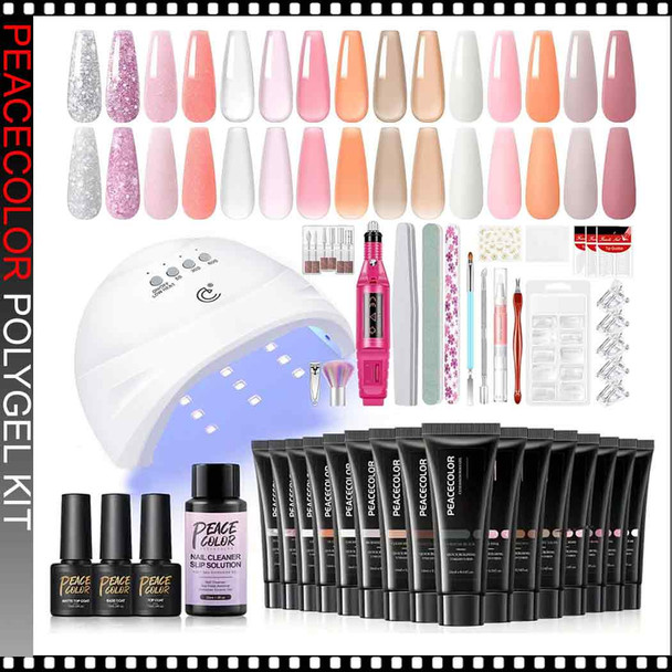 PEACECOLOR Poly Gel Extension Kit, 15 Classic Colors with Auto LED Lamp