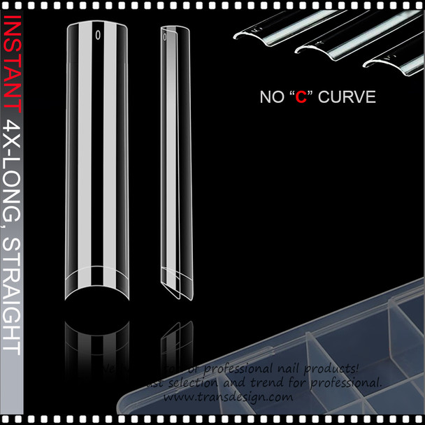 INSTANT NAIL TIP 4X-Long, No "C",  Straight Square, Half Cover, Clear 240/Case #YS-125 *