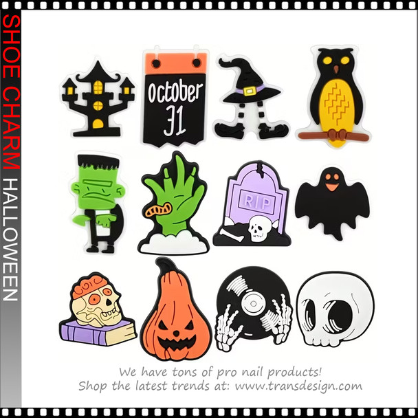 SHOE CHARM Halloween Ghost, Pumpkin, and Eye Designs 12/Pack