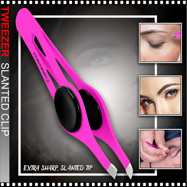 TWEEZER Eyebrow Stainless Steel Slanted Tip Pink TWEEZER Eyebrow Stainless Steel Slanted Tip Pink
