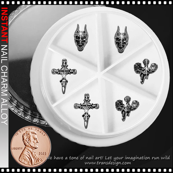 NAIL CHARM ALLOY Horned Skull, Gothic Cross, Angel 6/Case  NAIL CHARM ALLOY Horned Skull, Gothic Cross, Angel 6/Case