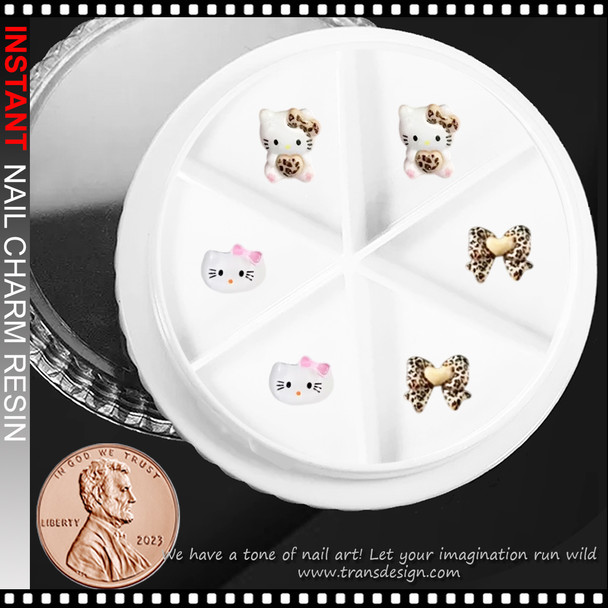NAIL CHARM RESIN Leopard Hello Kitty 6/Case