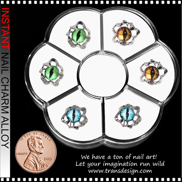 NAIL CHARM ALLOY & RESIN Cat Eye, Teal, Blue, Orange 6/ Case