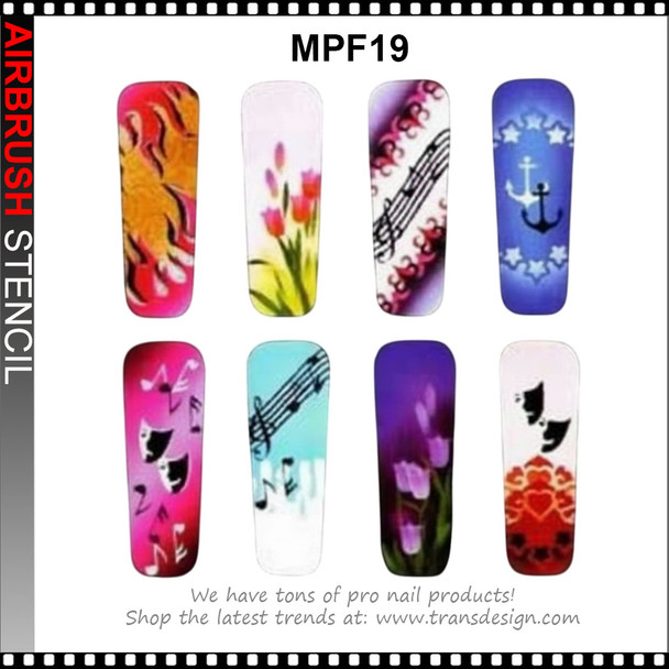 STENCIL MPF19 Flames, Tulips, Music notes and Nautical Anchor